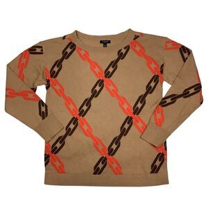 Talbots Long Sleeve Pullover Sweater Top Jacquard Chains Boatneck Tan Women P S